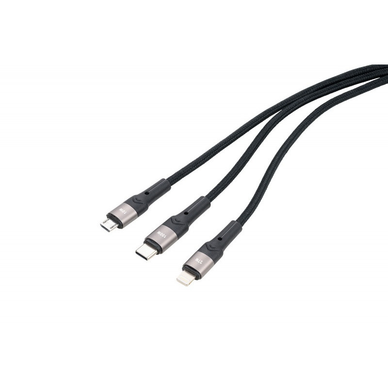 Kabel ładujący TROIKA Dreizack Pro, 1,2m, 3w1, czarny