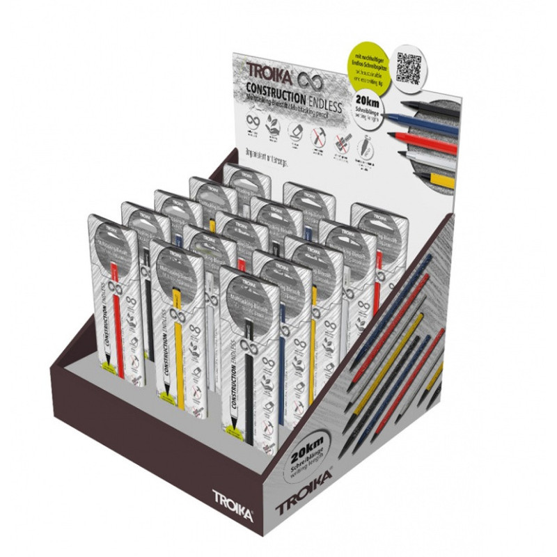 Display naladowy długopisów wielozadaniowych TROIKA Construction Endless, 15 szt., mix kolorów