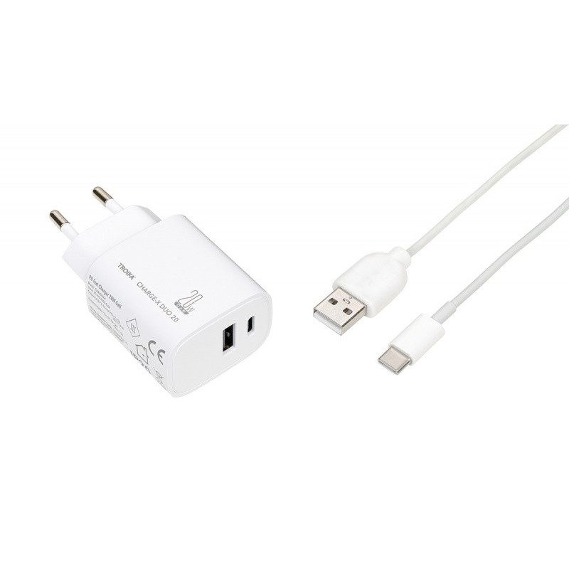 Ładowarka TROIKA Charge-X Duo 20, dwa porty USB-C+A, biała