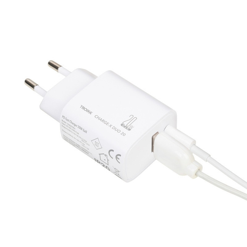 Ładowarka TROIKA Charge-X Duo 20, dwa porty USB-C+A, biała