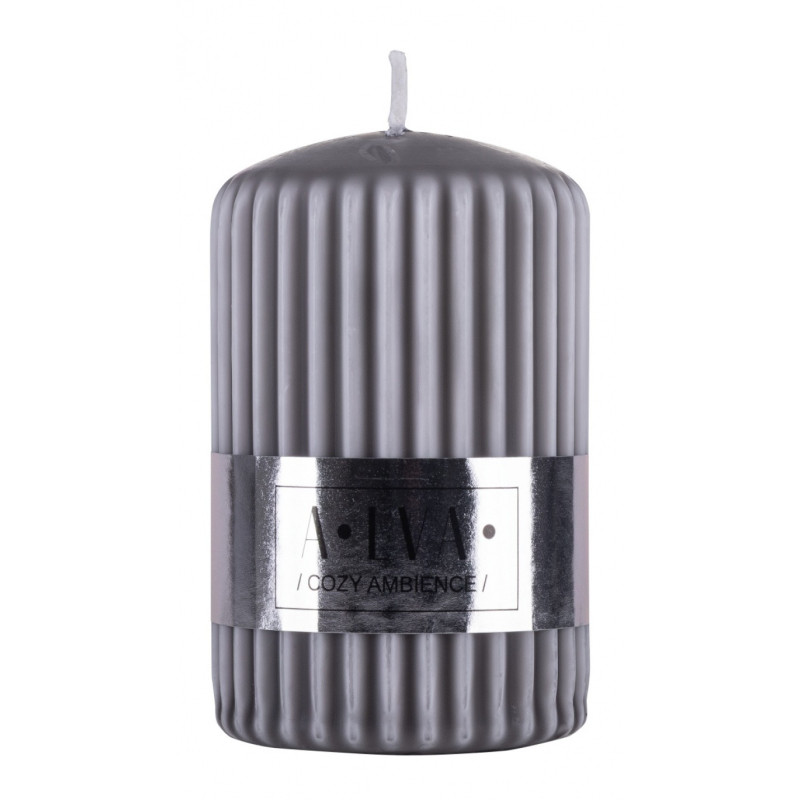 Świeca słupek ryflowana DONAU HOME Alva, 60x90mm, szary