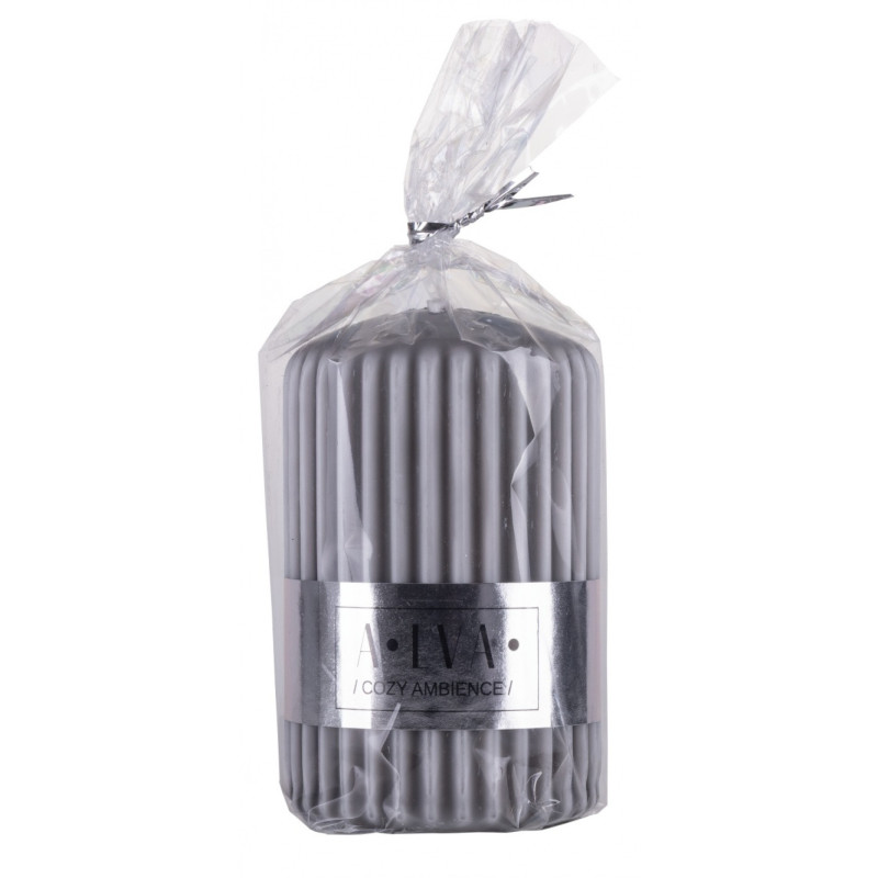 Świeca słupek ryflowana DONAU HOME Alva, 60x90mm, szary