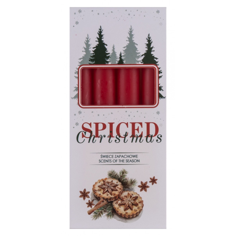 Świeca stołowa DONAU HOME Spiced Christmas, 20x170mm, 4 szt., ciastka korzenne, czerwony