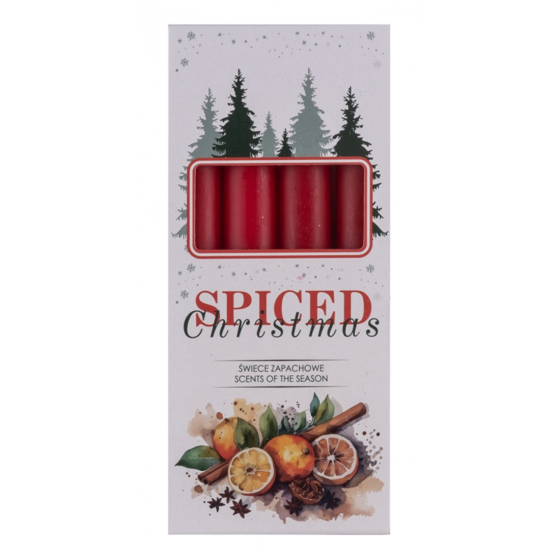 Świeca stołowa DONAU HOME Spiced Christmas, 20x170mm, 4 szt., pomarańcza z goździkami, czerwony