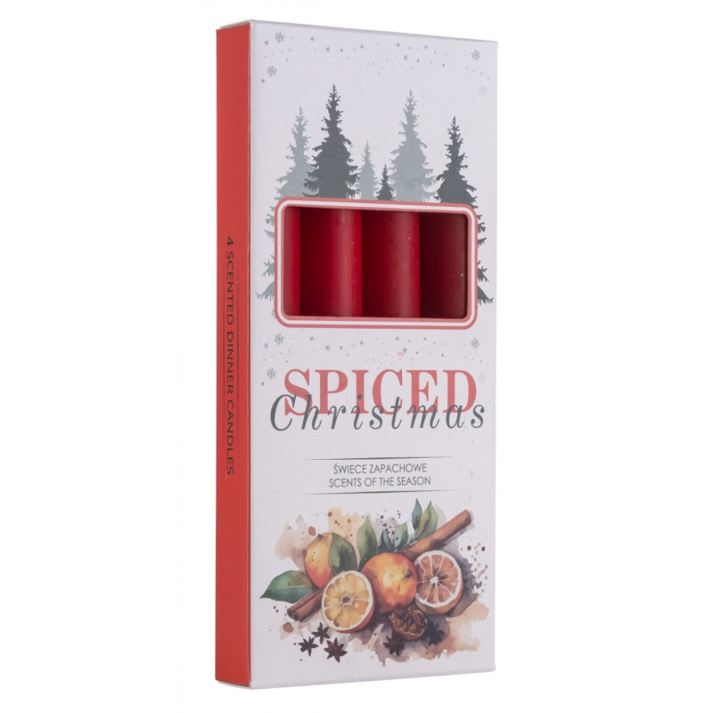 Świeca stołowa DONAU HOME Spiced Christmas, 20x170mm, 4 szt., pomarańcza z goździkami, czerwony