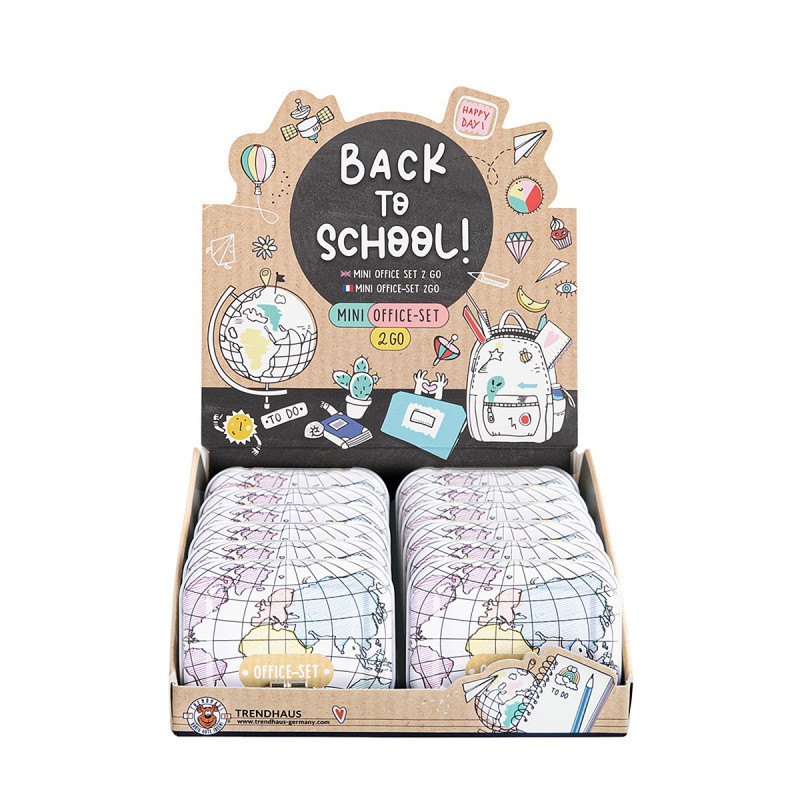 Wszystko do szkoły TRENDHAUS SCH, zestaw biurowy, 5 elementów, pudełko metalowe, mix kolorów