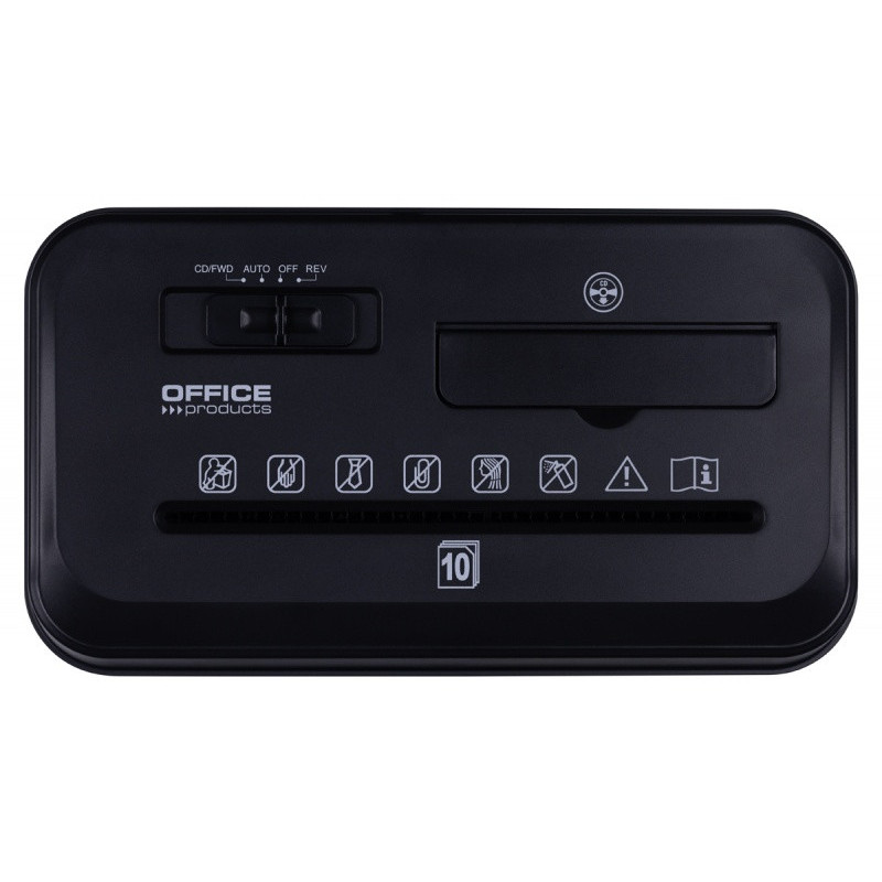 Niszczarka OFFICE PRODUCTS, paski, do 10 kartek A4, kosz 14l, czarna