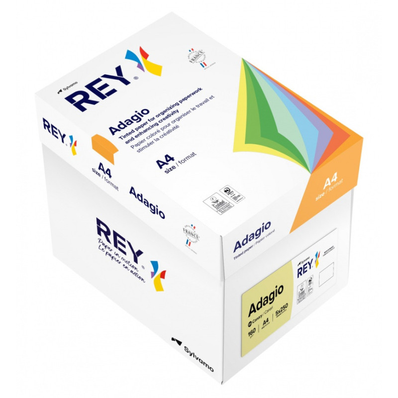 Papier ksero REY ADAGIO, A4, 160gsm, 49 żółty kanarkowy pastel *RYADA160X471 R100, 250 ark.