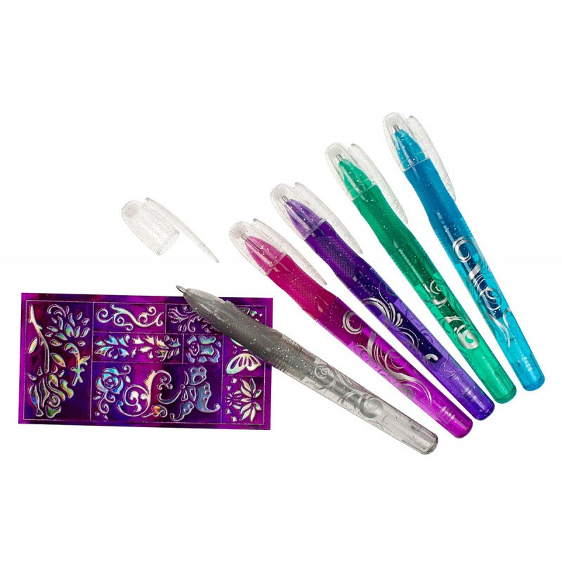 Pisaki brokatowe do tatuażu TRENDHAUS T, z wzornikami, 4 szt., mix kolorów