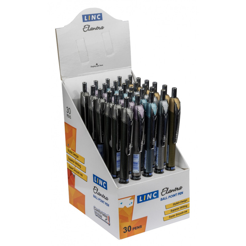 Display długopisów LINC Elantra, śr. kulki 0,7mm, gr. linii 0,3mm, 30 szt. niebieski