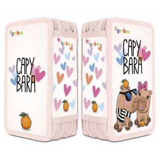 Piórnik szkolny GIMBOO, z wyposażeniem, 3 komory, Kapibara 2025, różowy