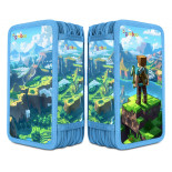 Piórnik szkolny GIMBOO, z wyposażeniem, 3 komory, Klocki 2025, niebieski