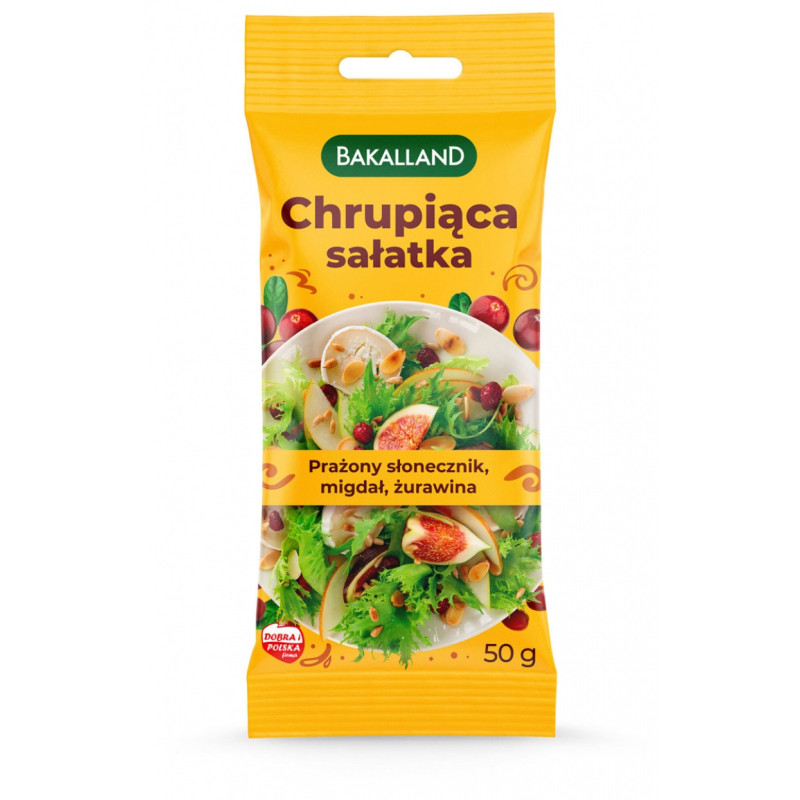 Chrupiąca sałatka BAKALLAND, mix prażonych ziaren z żurawiną, 50g