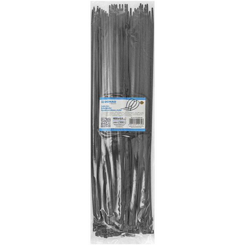 Opaski zaciskowe/trytytki DONAU TECH, 400x4,8mm, 100szt., temp. -40/80, czarne