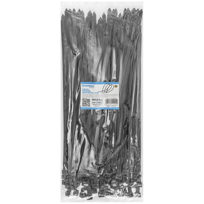 Opaski zaciskowe/trytytki DONAU TECH, 400x8,8mm, 100szt., temp. -40/80, czarne