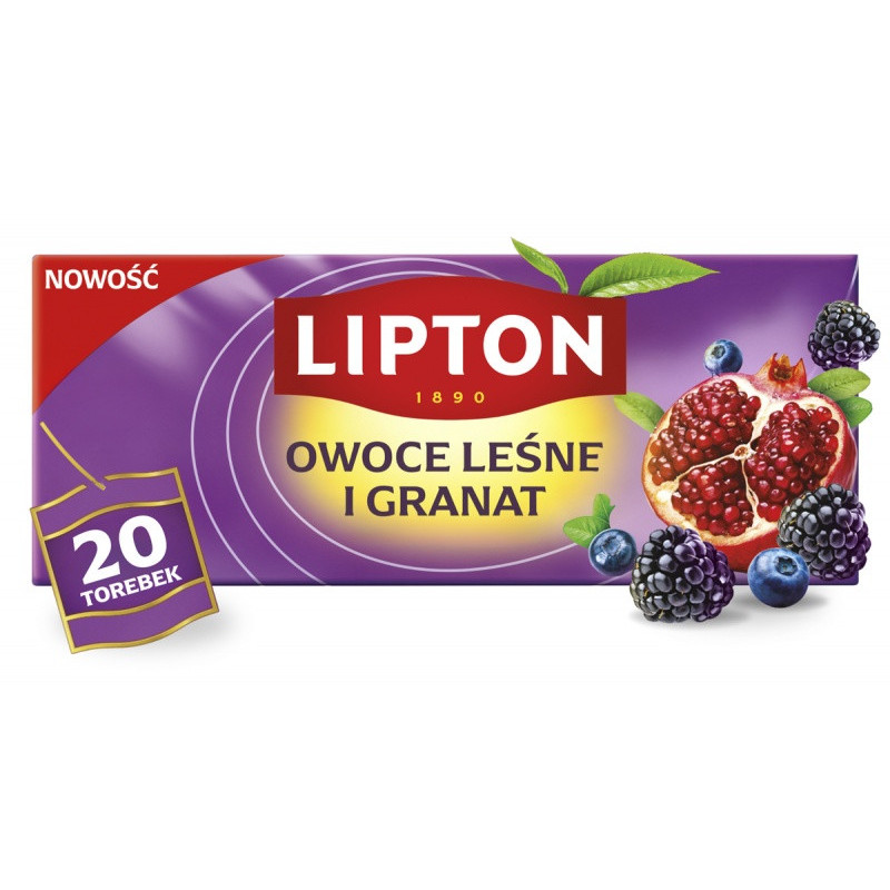 Herbata LIPTON owocowa, owoce leśne i granat, 20 torebek