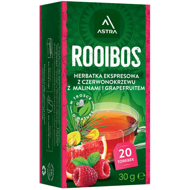Herbata ASTRA Rooibos, z malinami i grejpfrutem, 20 torebek