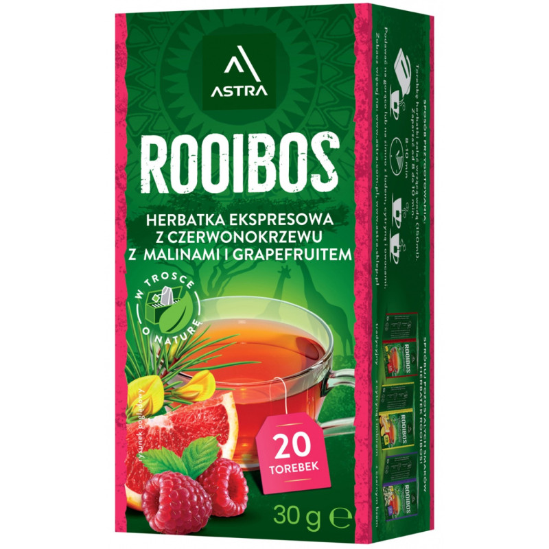 Herbata ASTRA Rooibos, z malinami i grejpfrutem, 20 torebek