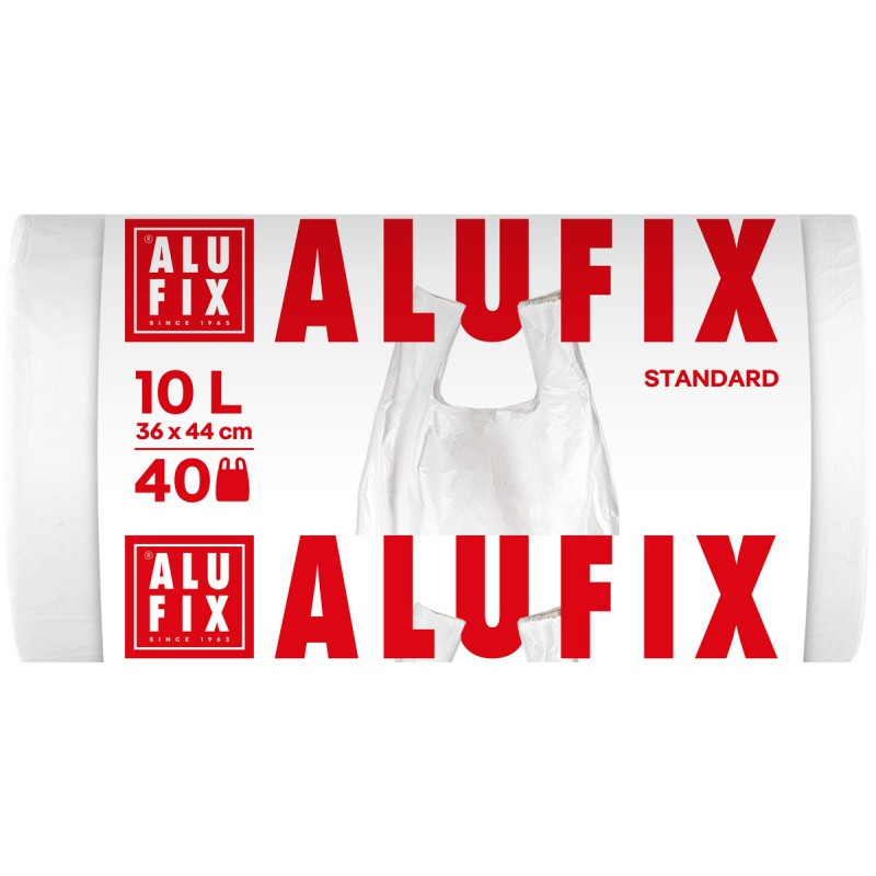 Worki na śmieci ALUFIX, z uszami, HDPE, 10l, 40 szt., białe