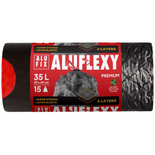 Worki na śmieci ALUFIX Aluflexy, z taśmą, LDPE, 35l, 15 szt., stalowe