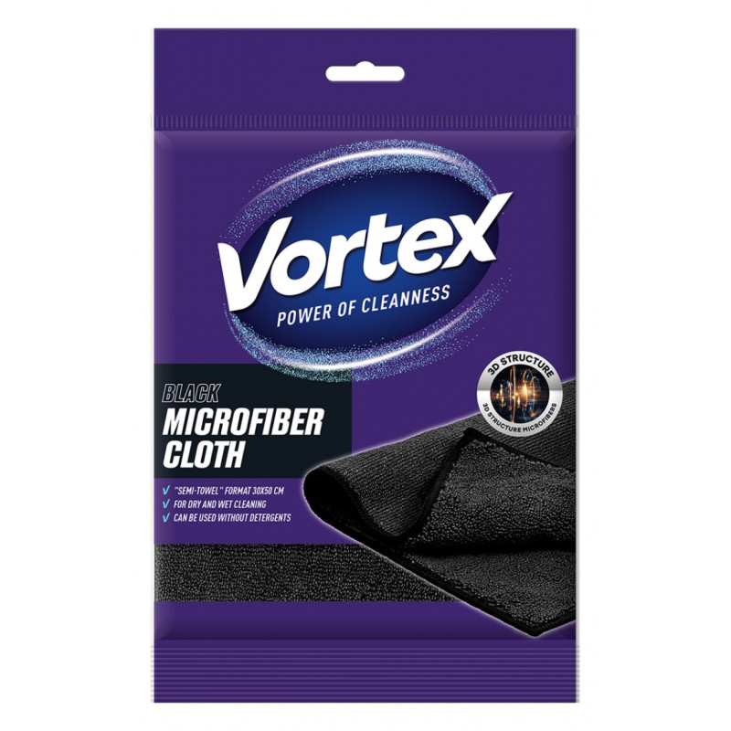 Ściereczka z mikrofibry VORTEX, półręcznik, 30x50cm, czarna