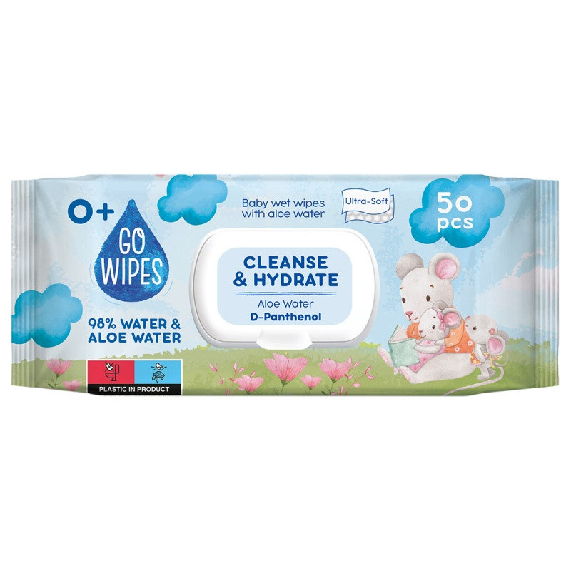 Chusteczki nawilżane dla dzieci GOWIPES, z wodą aloesową i d-pantenolem, 50 szt.