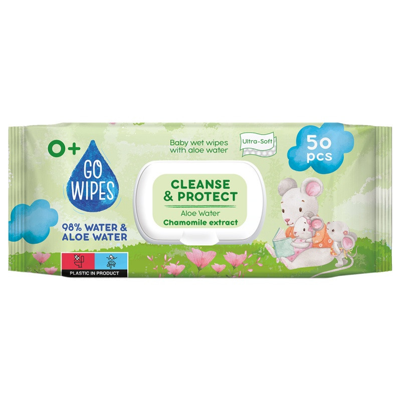 Chusteczki nawilżane dla dzieci GOWIPES, z aloesem i rumiankiem, 50 szt.