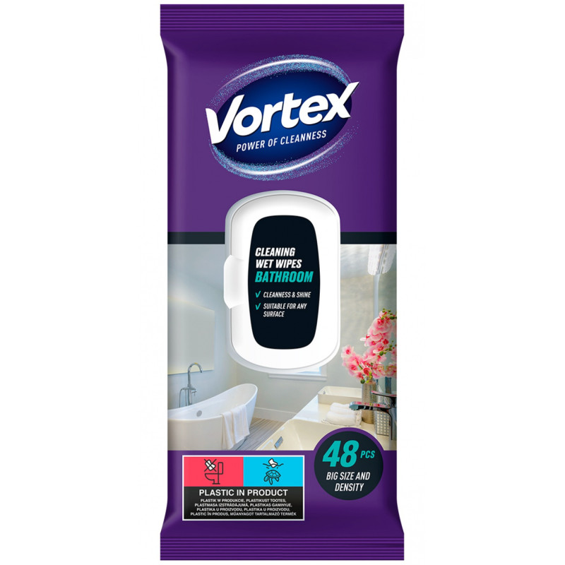 Chusteczki nawilżane VORTEX, do łazienki, z klapką, 48 szt.