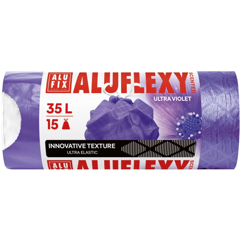 Worki na śmieci ALUFIX Aluflexy, zapach, LDPE, 35l, 15 szt., fioletowe