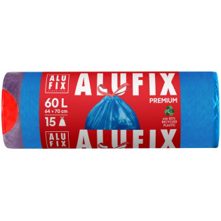 Worki na śmieci ALUFIX, z taśmą ściągającą, LDPE, 60l, 15 szt., niebieskie