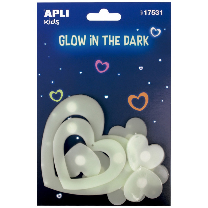 Naklejki świecące w ciemności APLI, serca, 9 szt.