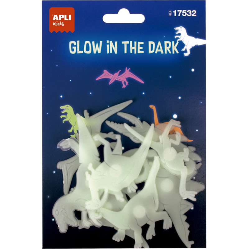 Naklejki świecące w ciemności APLI, dinozaury, 9 szt.