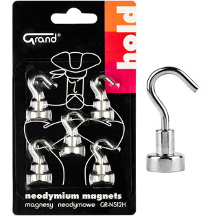 Magnesy neodymowe z haczykiem 12 mm GRAND 5szt