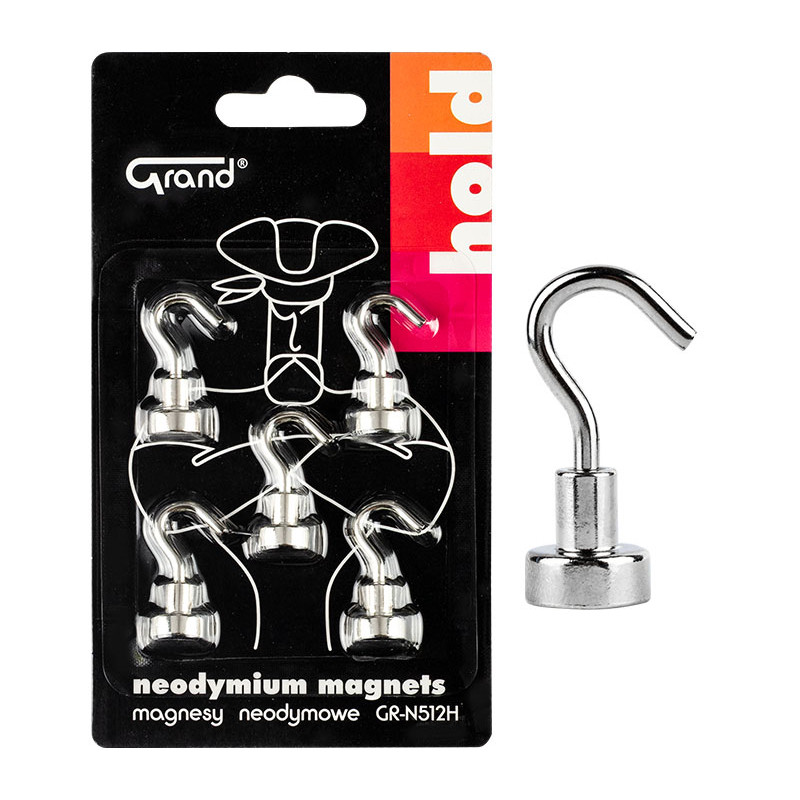 Magnesy neodymowe z haczykiem 12 mm GRAND 5szt