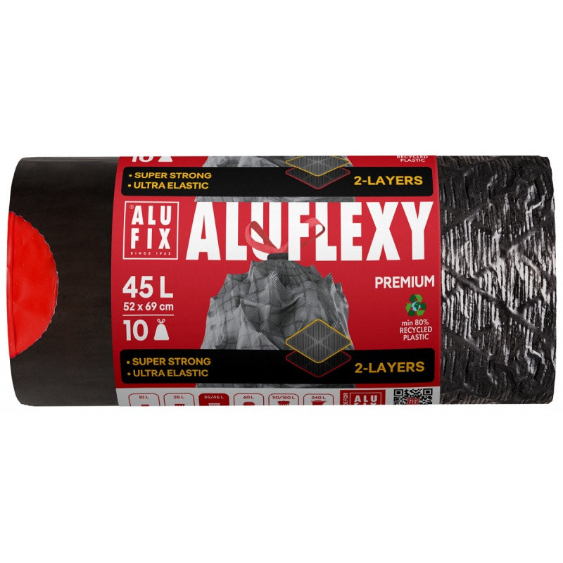 Worki na śmieci ALUFIX Aluflexy, z taśmą, LDPE, 45l, 10 szt., stalowe