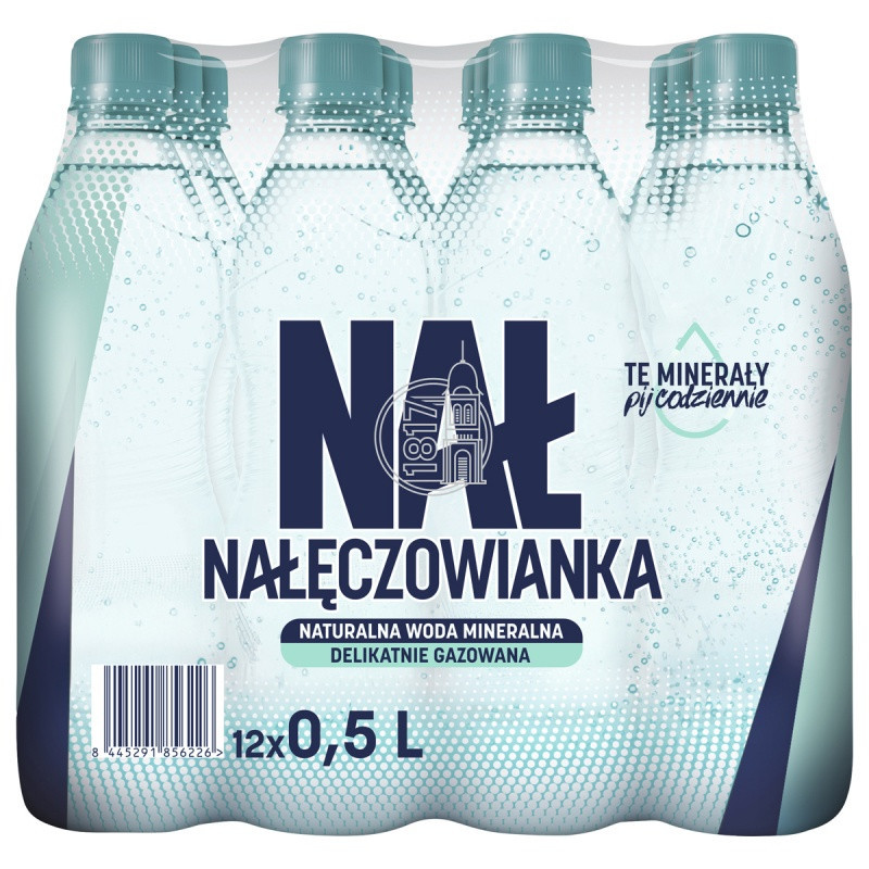 Woda mineralna NAŁĘCZOWIANKA, delikatny gaz, 0,5l,