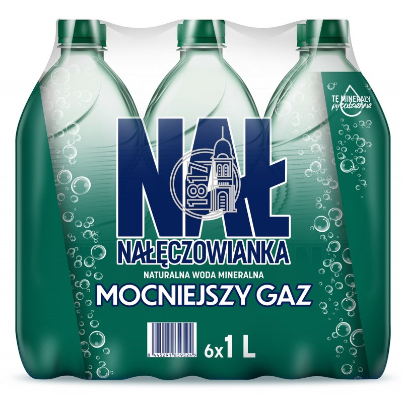 Woda mineralna NAŁĘCZOWIANKA, mocny gaz, 1l, kaucj