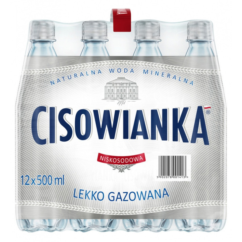 Woda Cisowianka, lekko-gazowana, butelka plastikowa, 0,5l, kaucja