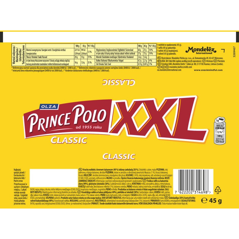 Wafel PRINCE POLO XXL, classic, 45g