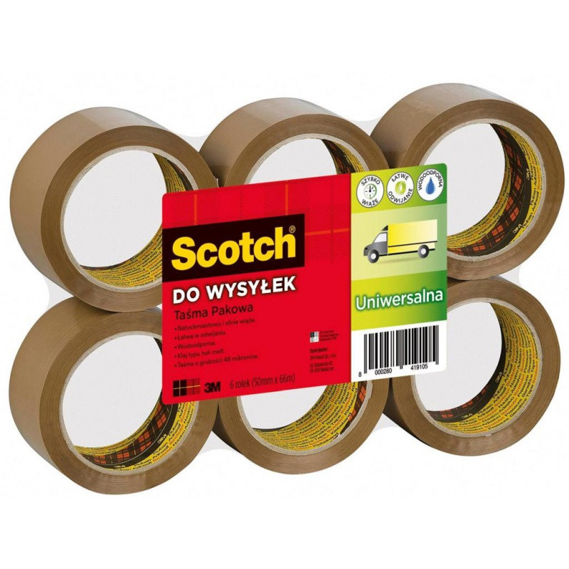 Taśma pakowa do wysyłek SCOTCH® Hot-melt (371), 50mm, 66m, brązowa
