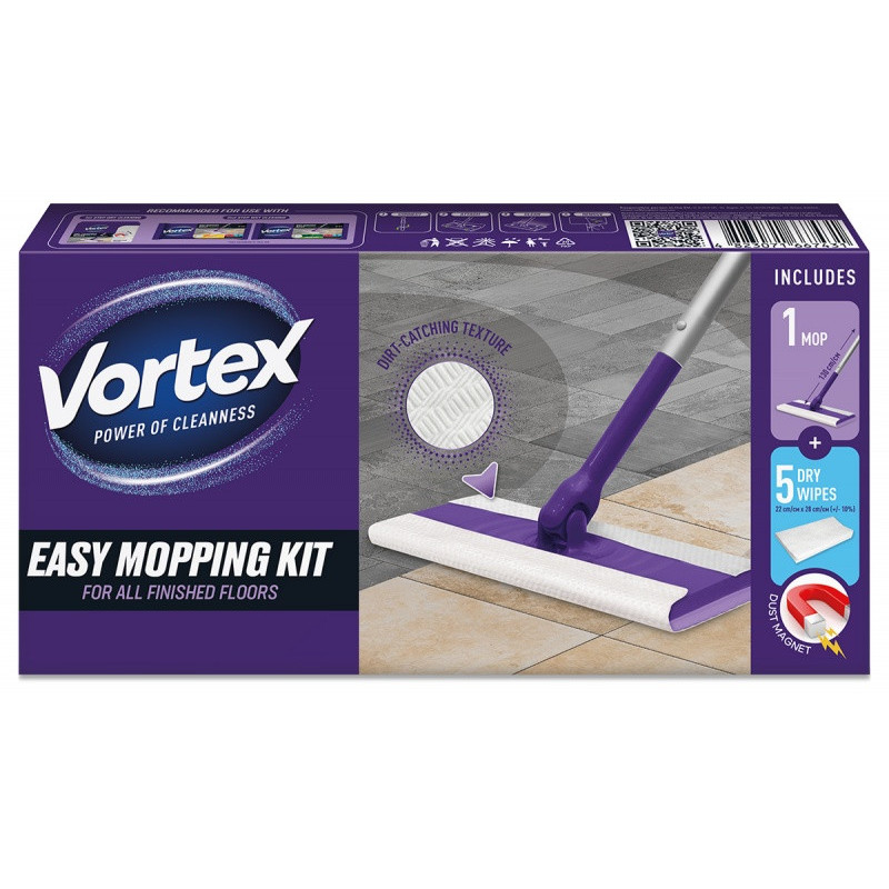 Zestaw z mopem myjącym VORTEX, mop i 5 suchych chusteczek