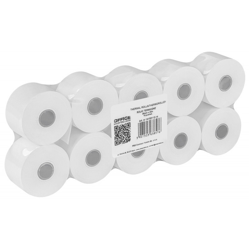 Rolki termiczne OFFICE PRODUCTS, 28mm x 25m, gr. 48 +/- 6, 10 szt., białe