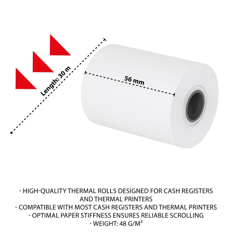 Rolki termiczne OFFICE PRODUCTS, 56mm x 30m, gr. 48 +/- 6, 10 szt., białe