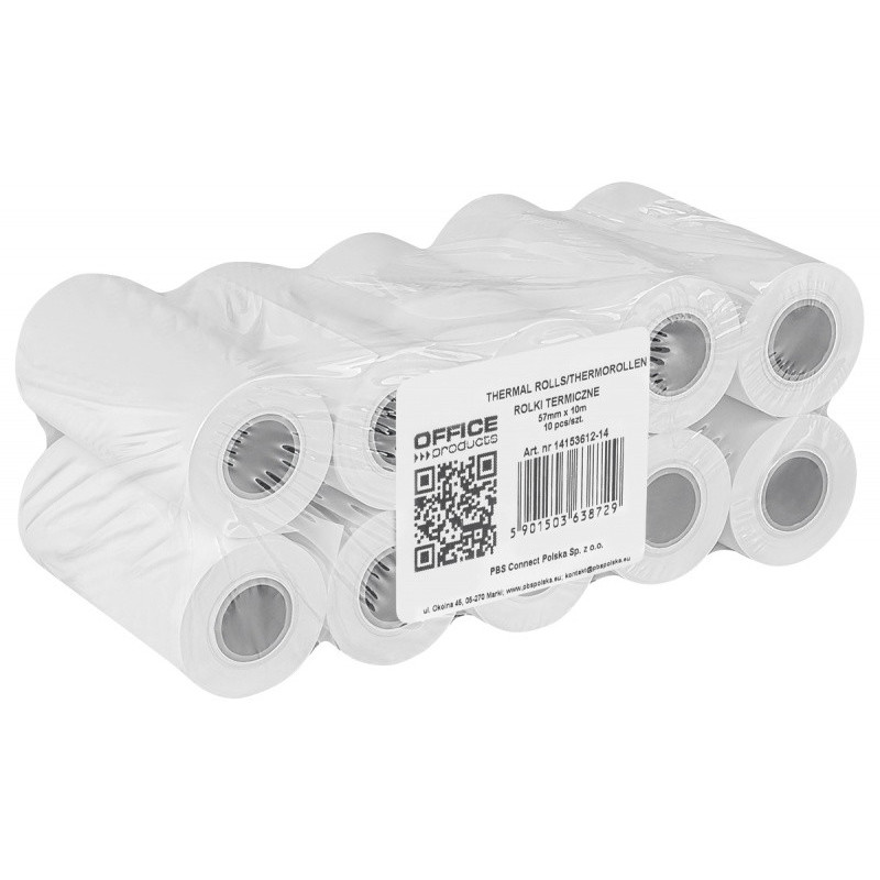 Rolki termiczne OFFICE PRODUCTS, 57mm x 10m, gr. 48 +/- 6, 10 szt., białe