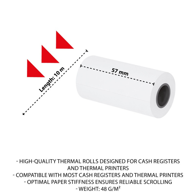 Rolki termiczne OFFICE PRODUCTS, 57mm x 10m, gr. 48 +/- 6, 10 szt., białe
