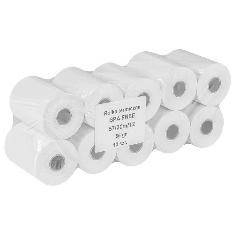 Rolki termiczne OFFICE PRODUCTS, 57mm x 20m, gr. 48 +/- 6, 10 szt., białe