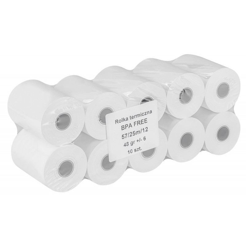 Rolki termiczne OFFICE PRODUCTS, 57mm x 25m, gr. 48 +/- 6, 10 szt., białe