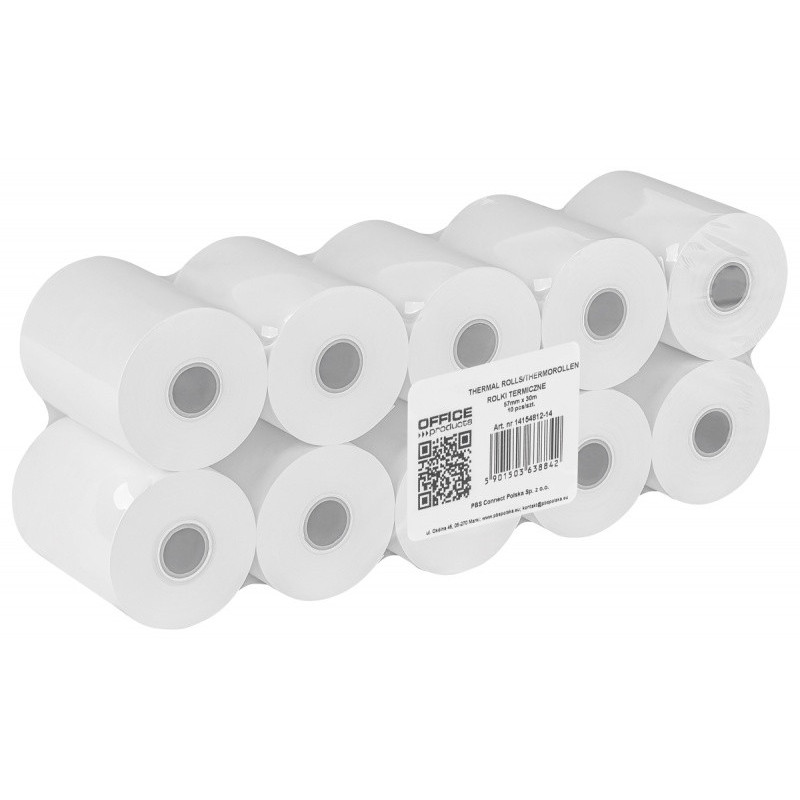Rolki termiczne OFFICE PRODUCTS, 57mm x 30m, gr. 48 +/- 6, 10 szt., białe
