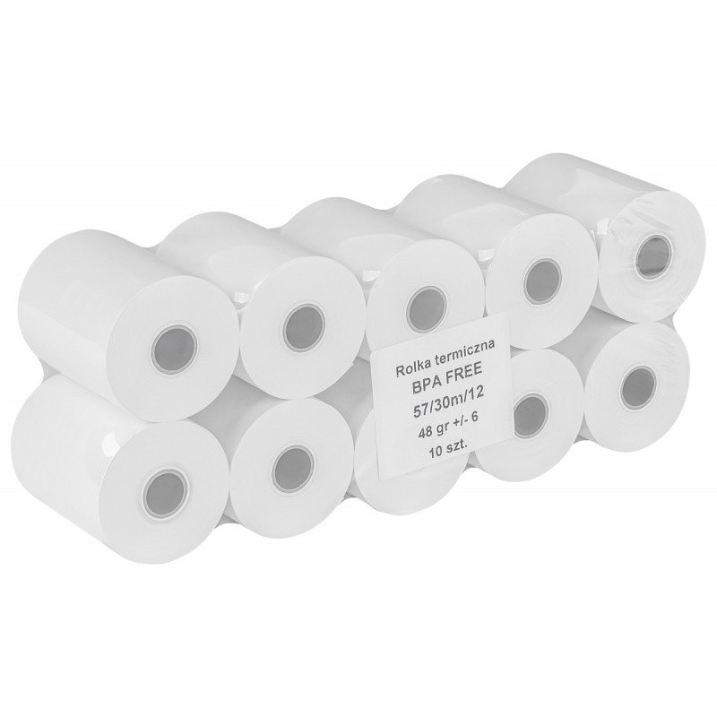 Rolki termiczne OFFICE PRODUCTS, 57mm x 30m, gr. 48 +/- 6, 10 szt., białe