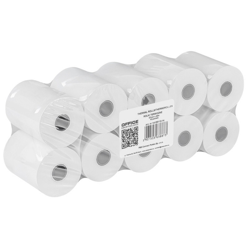 Rolki termiczne OFFICE PRODUCTS, 57mm x 40m, gr. 48 +/- 6, 10 szt., białe